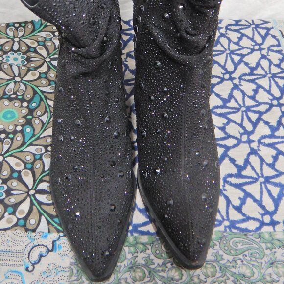Jessica Simpson "Zellya" Short Black Rhinestone Slouch Western Boots - Picture 4 of 15